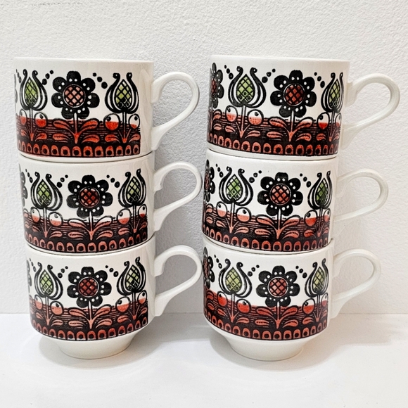 🇬🇧 Vintage Broadhurst Kathie Winkle "Romany" Tea Cup - Set of 6 - Picture 5 of 15